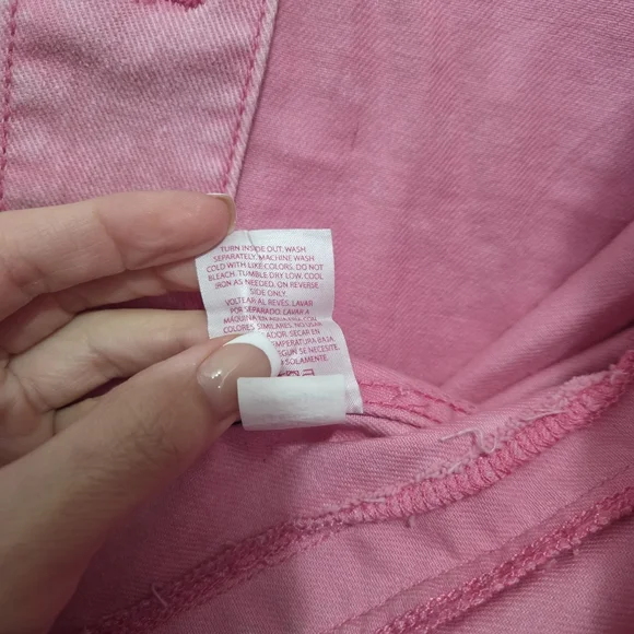 No Boundaries Cropped Raw-edge Pink Acid Wash Button Front Denim Jacket size M - Picture 13 of 14